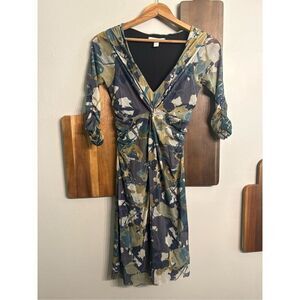 Weston Wear Multicolor Cinched Stretch 3/4 Sleeves V-Neck Mini Dress Size XS